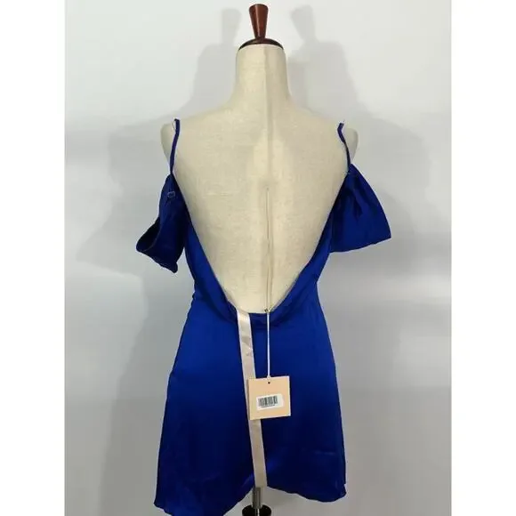 LA SEMAINE Paris Sz 34 2 Blue Silk Blend Off Shoulder Mini Dress NWT - Picture 3 of 10